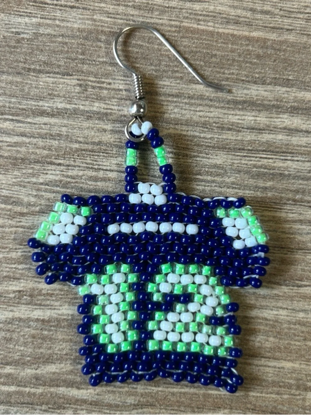 Handmade Blue, Green & White Beaded '12' Jersey Drop‎ Earrings